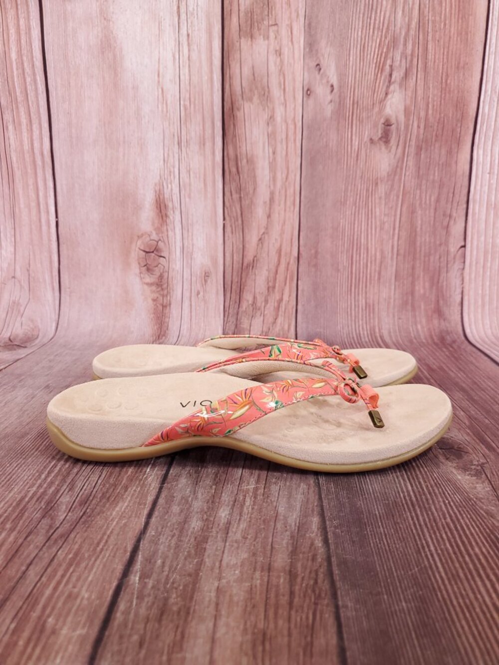Vionic Bella II Womens 9 Coral Pink Floral Orthotic Comfort Sandals Flip Flops - Picture 3 of 14